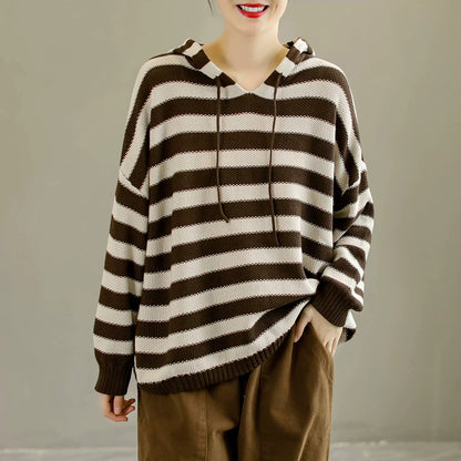 Stripes Knitted Color-Block Hooded Sweater