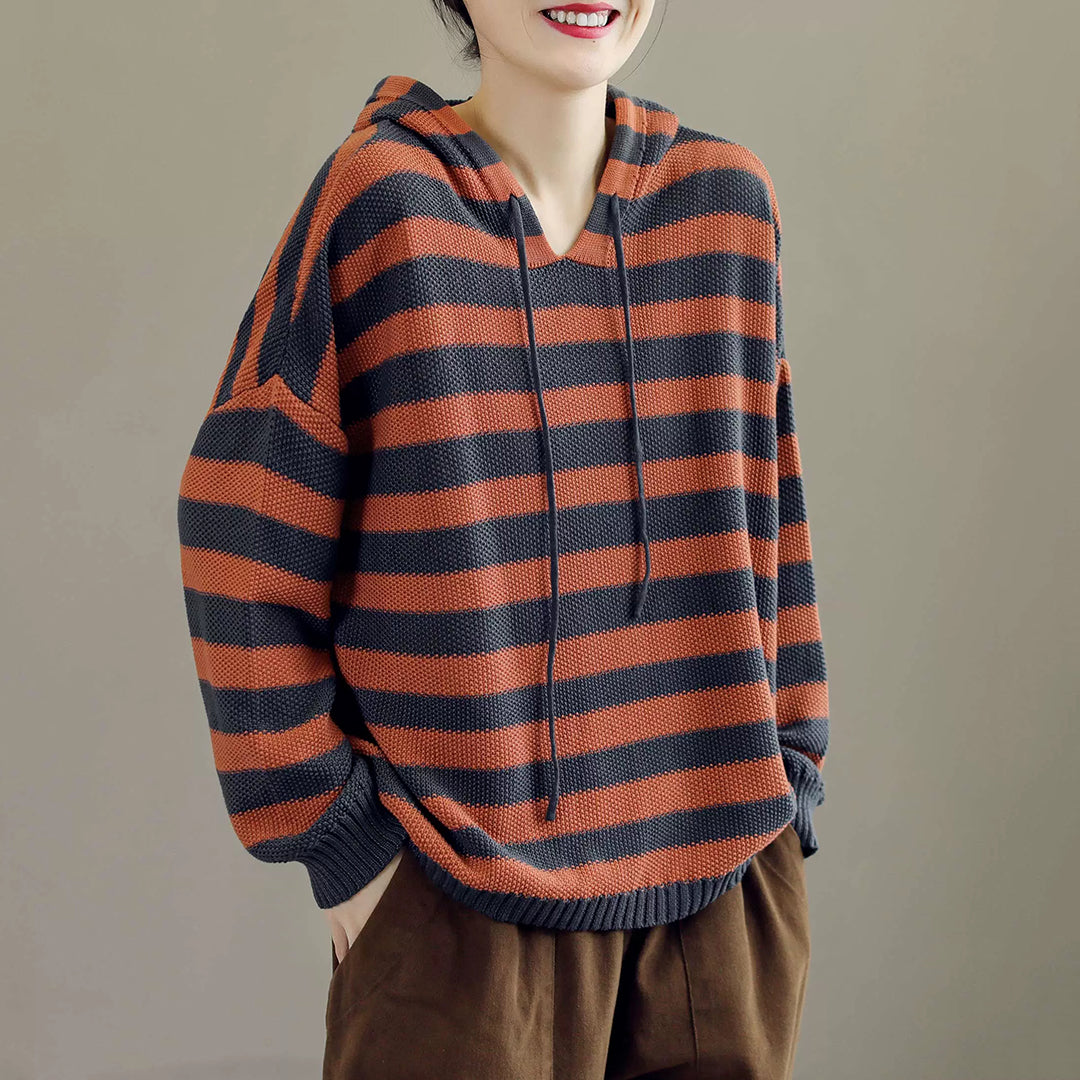 Stripes Knitted Color-Block Hooded Sweater