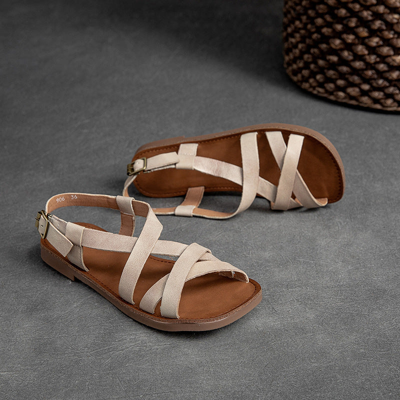 Summer Crossing Belts Leather Flat Beach Sandals