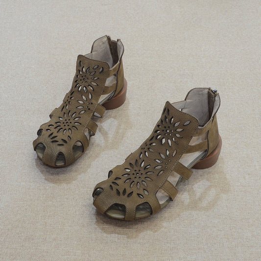 Summer Leather Flower-Hollow Roman Sandals