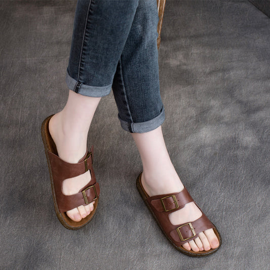Summer Retro Casual Leather Velcro Slippers - Luckyback