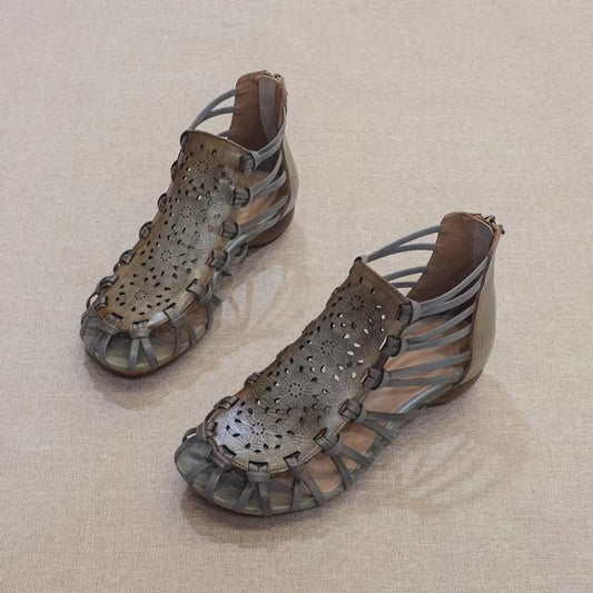 Summer Unique Leather Low Heel Roman Sandals