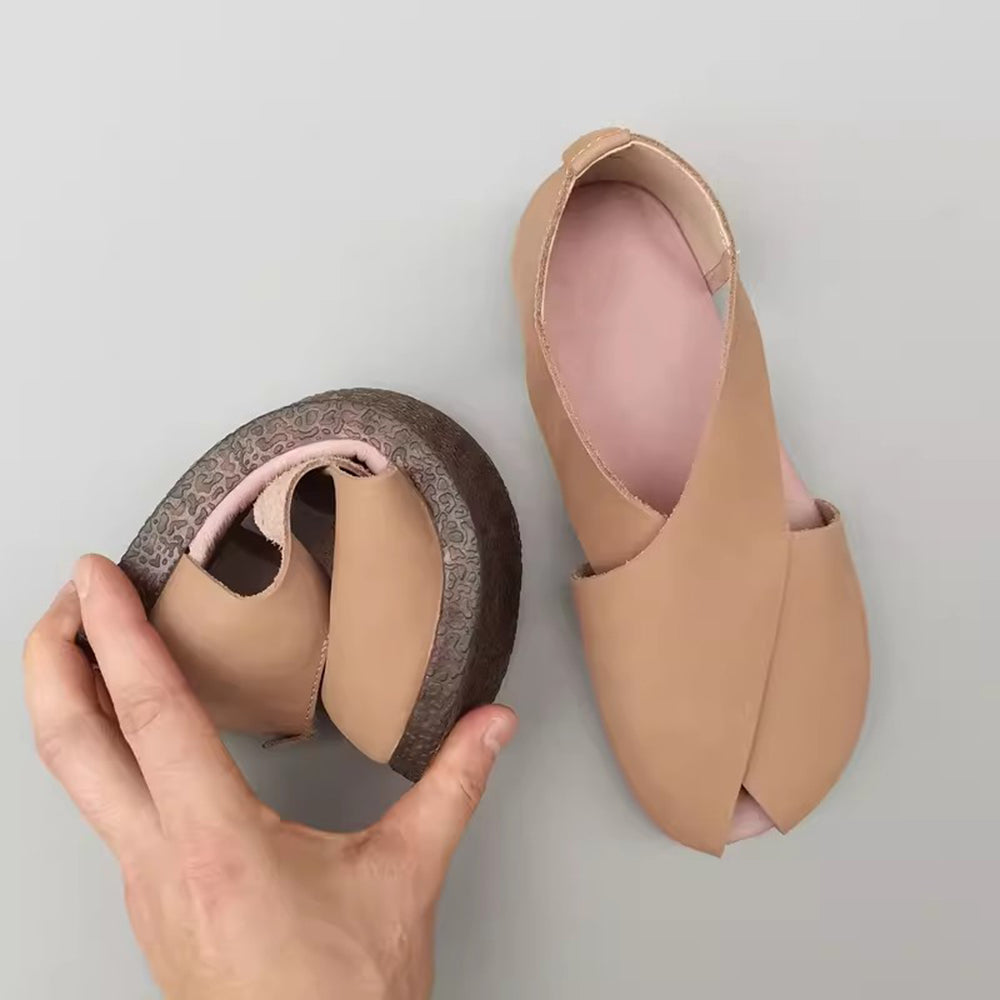 Vintage Casual Peep Toe Leather Sandals
