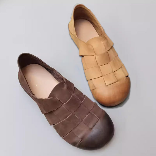 Vintage Handmade Woven Leather Single Shoes