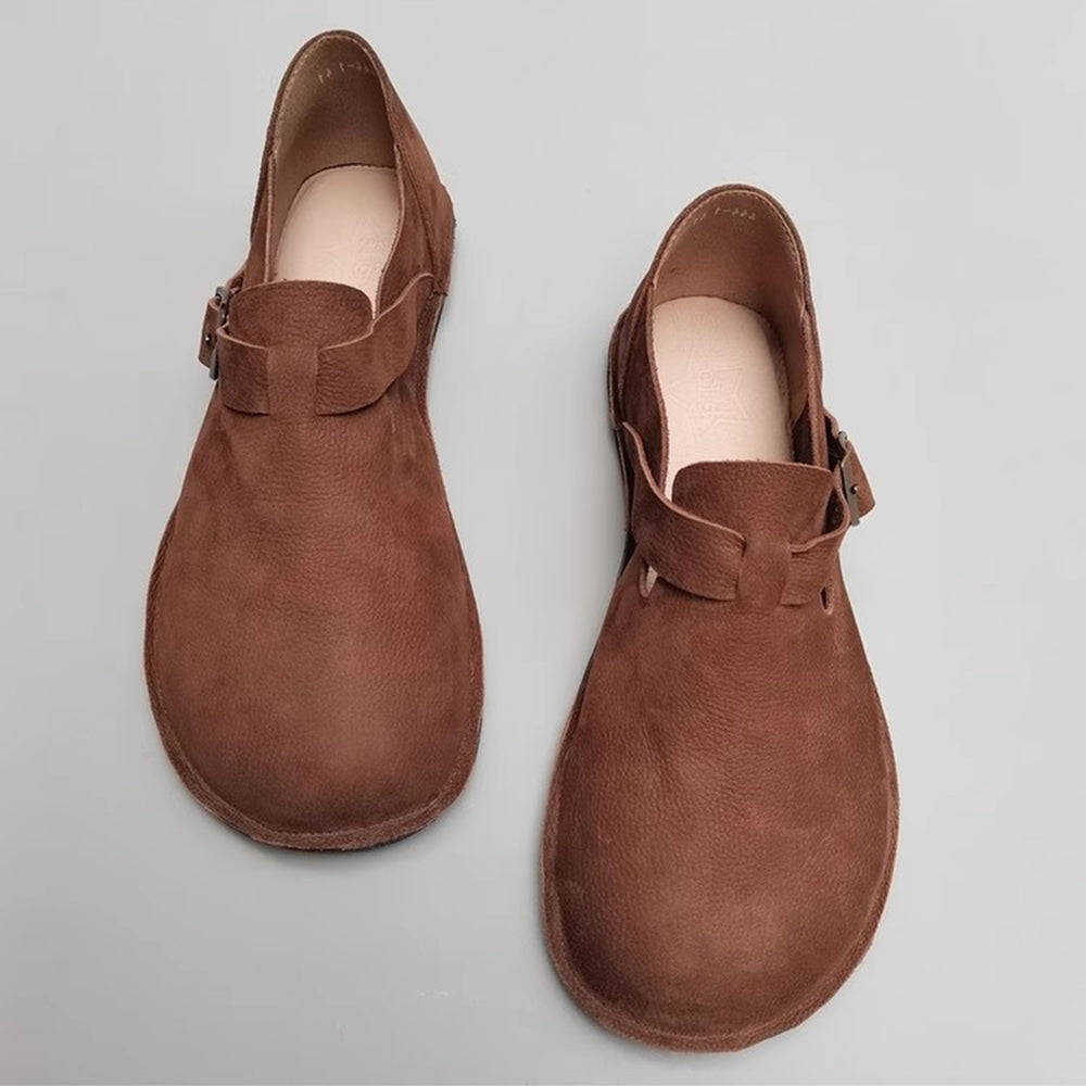 Wide Toe British Style Leather Flat Shoes