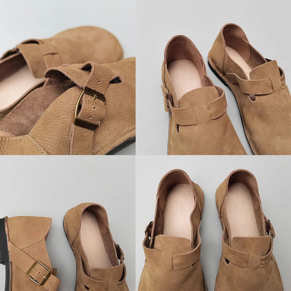 Wide Toe British Style Leather Flat Shoes