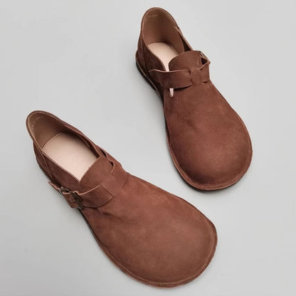 Wide Toe British Style Leather Flat Shoes