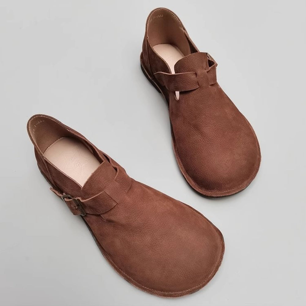 Wide Toe British Style Leather Flat Shoes