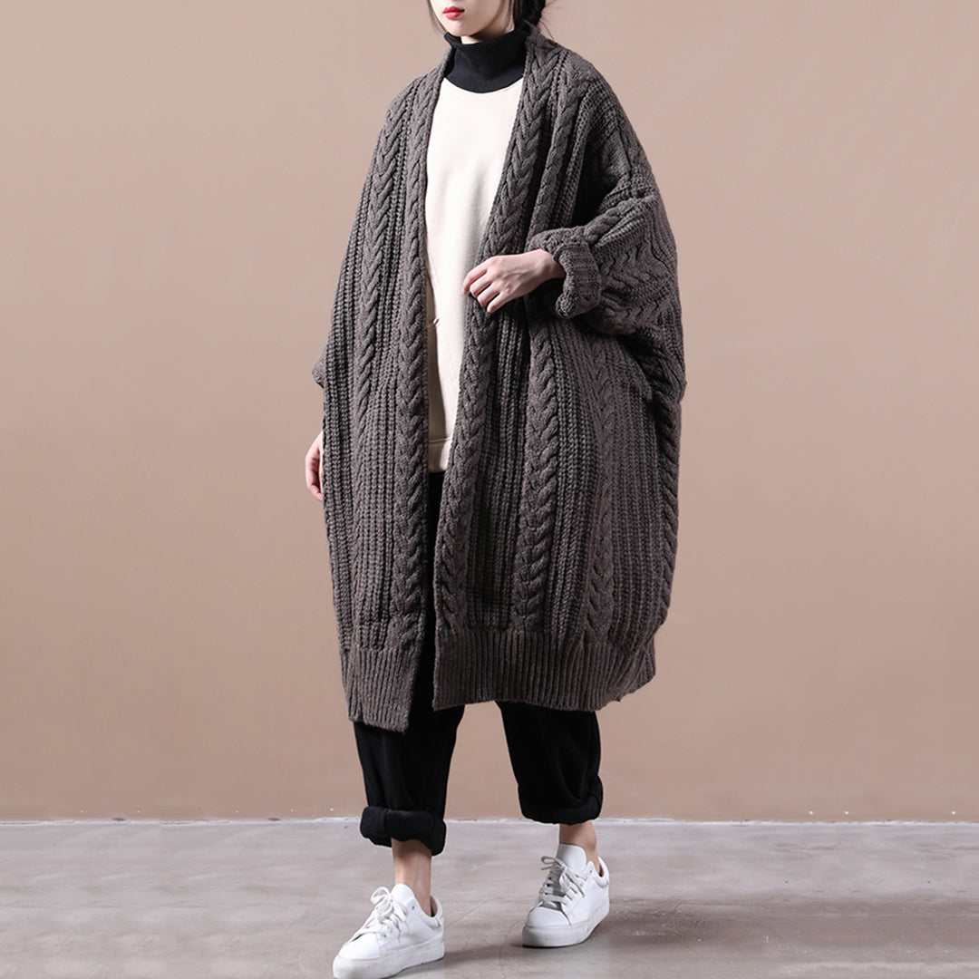 Women Knitted Solid Casual Chunky Cardigan