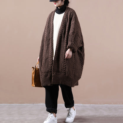 Women Knitted Solid Casual Chunky Cardigan