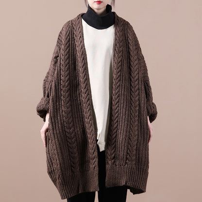 Women Knitted Solid Casual Chunky Cardigan