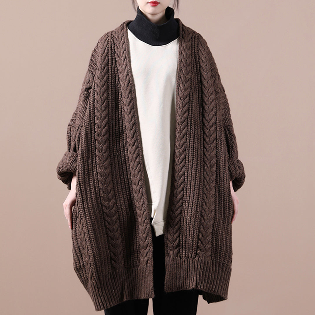 Women Knitted Solid Casual Chunky Cardigan