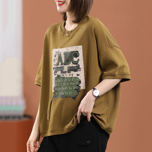 Women Letter Print Loose Fit Short T-Shirt - Luckyback