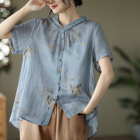 Women Printed Ramie Loose Fit Shirt - Luckyback