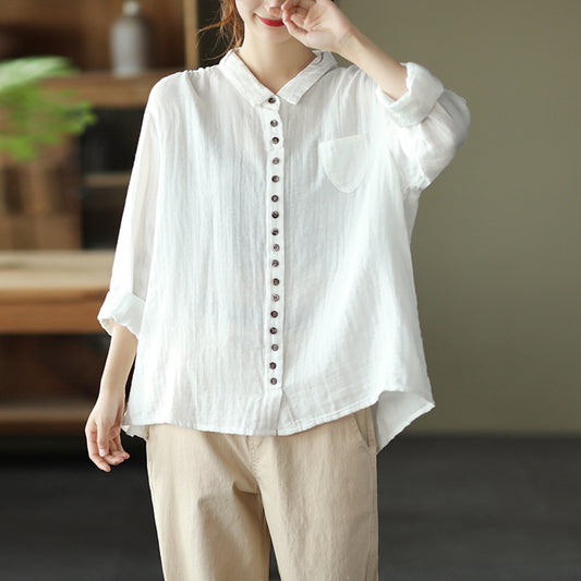 Women Retro Layered Cotton Shirt - Luckyback