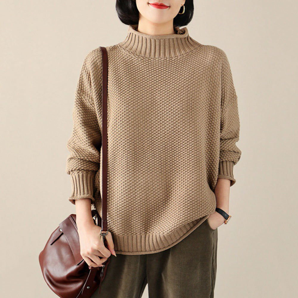 Women Solid Half Turtleneck Loose Comfort Sweater
