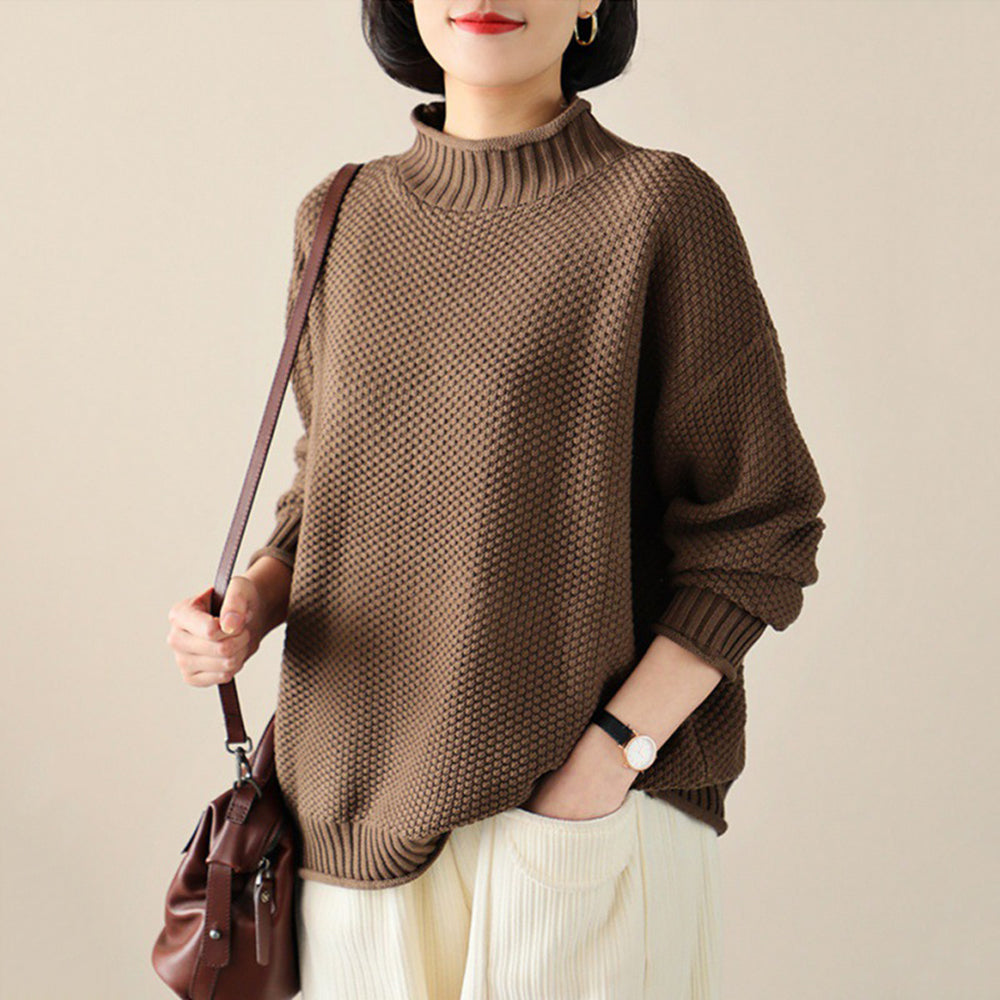 Women Solid Half Turtleneck Loose Comfort Sweater