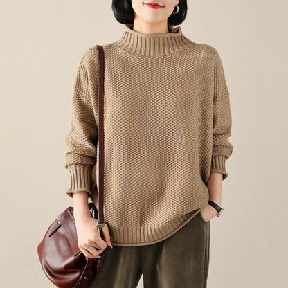 Women Solid Half Turtleneck Loose Comfort Sweater