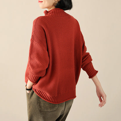 Women Solid Half Turtleneck Loose Comfort Sweater