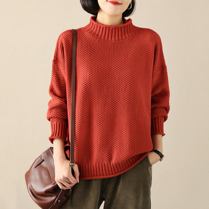 Women Solid Half Turtleneck Loose Comfort Sweater