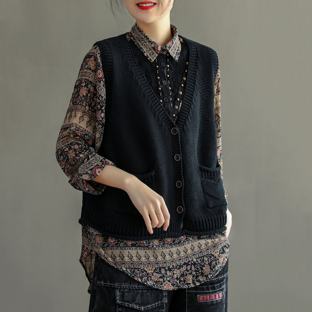 Women Solid V-Neck Knitted Vest