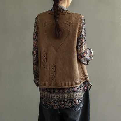 Women Solid V-Neck Knitted Vest