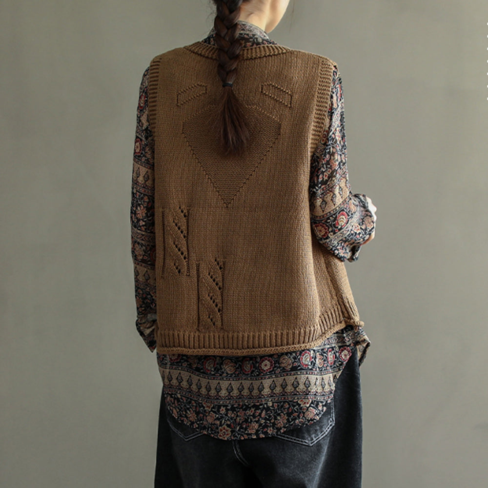 Women Solid V-Neck Knitted Vest