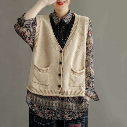 Women Solid V-Neck Knitted Vest